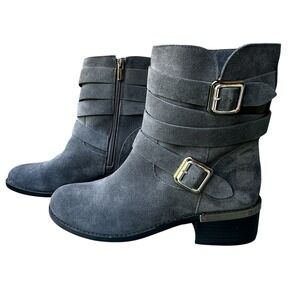 Vince Camuto Webey Leather Ankle‎ Moto Boots Gray Suede Women's Size 9.5M EUC